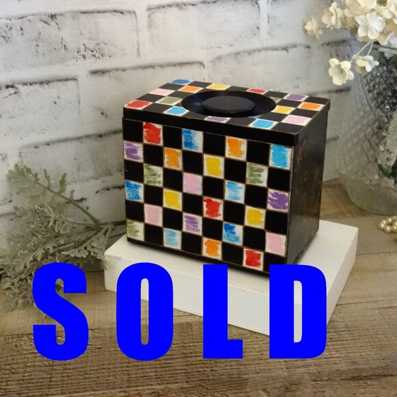 Whimsy Checks Decorative Box Black Check Decor Mosaic Art Decor Colorful Checks - Picture 1 of 8